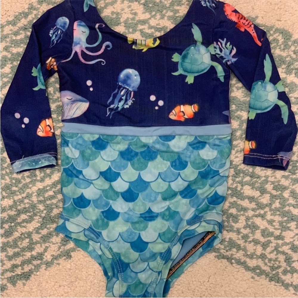 Ocean Friends Long-Sleeve One-Piece Swimsuit in Blue